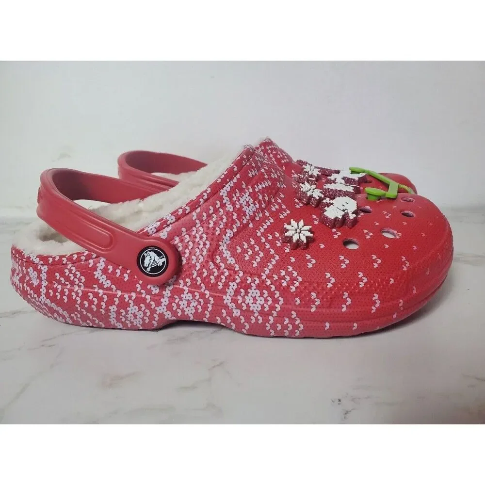 NWT Classic Lined Red White Christmas Holiday Crocs Men's 8 Women's 10